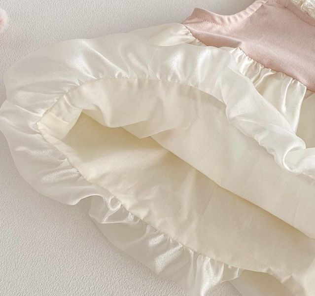 假兩件蕾絲拼接蝴蝶結澎澎連身裙 