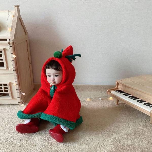 聖誕色系麋鹿連帽披風斗篷 