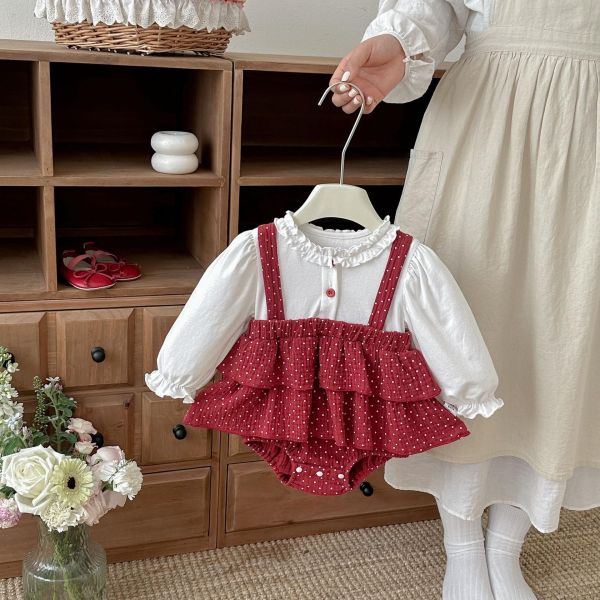 假兩件吊帶點點包屁衣 