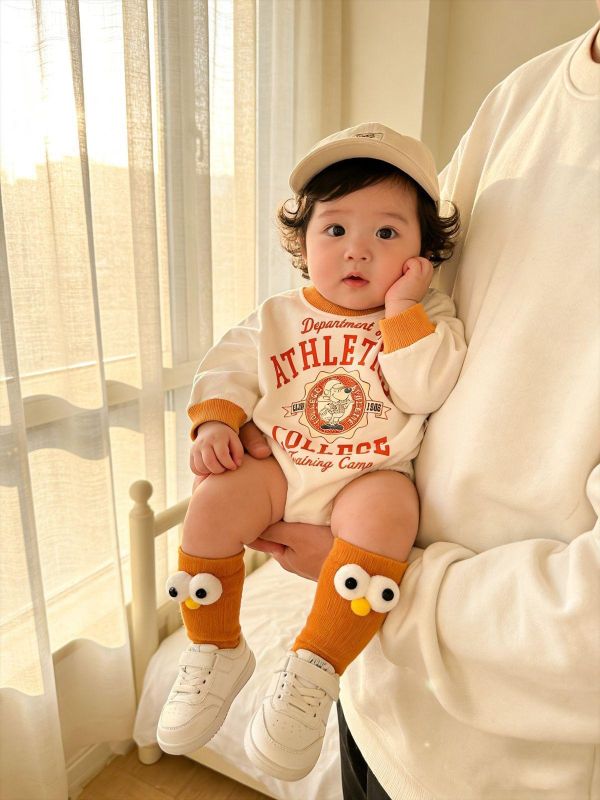 字母狗狗印花壓邊包屁衣+襪 