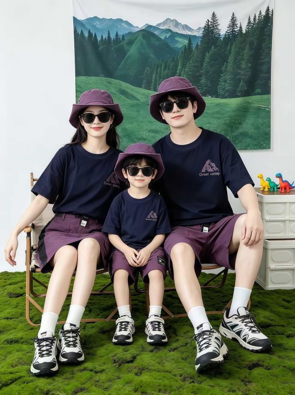 親子裝-露營前後山峰印花T恤上衣 