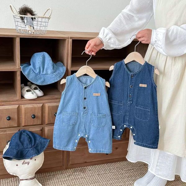 素色牛仔開釦連身裝+帽 