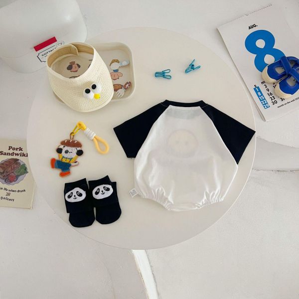 撞色拼袖可愛笑臉包屁衣 