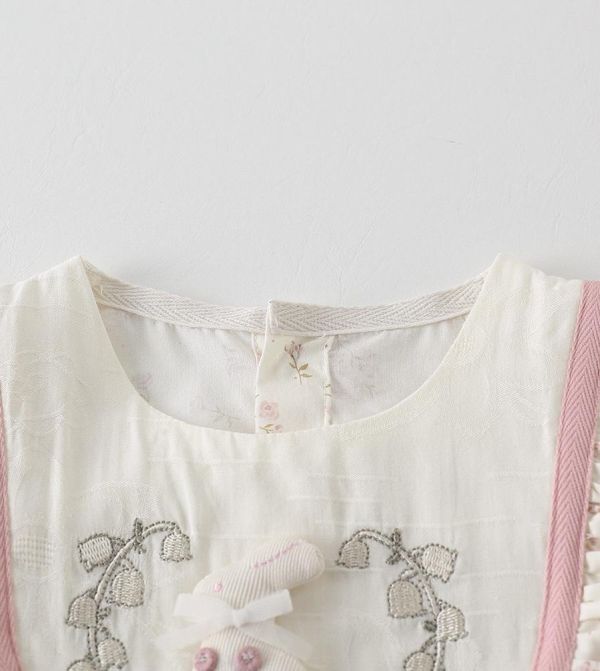 方領碎花兔子花邊包屁衣 