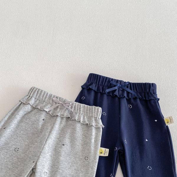 可愛笑臉木耳花邊彈力長褲 