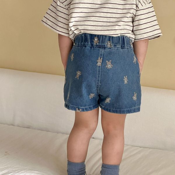 百搭小兔子刺繡牛仔短褲 