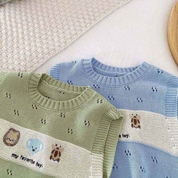 可愛動物薄針織鏤空包屁衣 