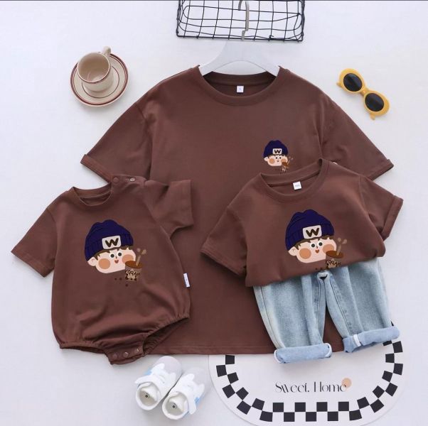 親子裝男孩女孩印花包屁衣/T恤上衣 