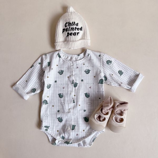 純棉開釦卡通印花包屁衣 