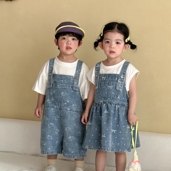 男女童狗狗/蝴蝶結牛仔吊帶褲/吊帶裙 