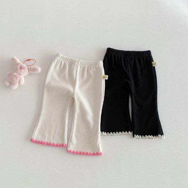 螺紋撞色造型褲管彈力喇叭褲 