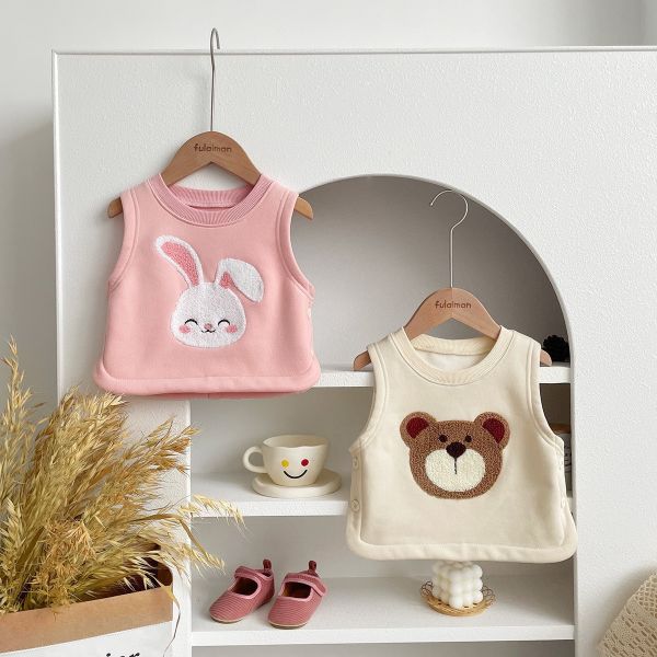 兔子/小熊刺繡加絨側開背心 