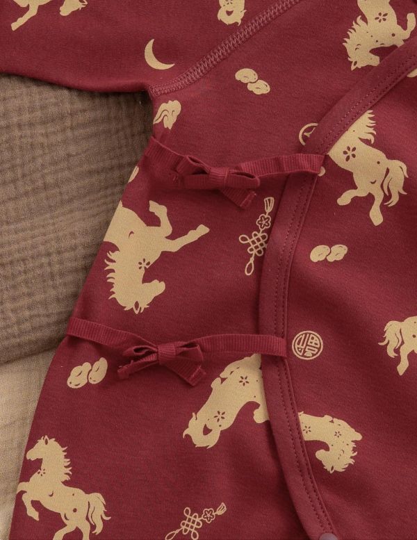 新生兒滿版小馬側開反包手連身裝 