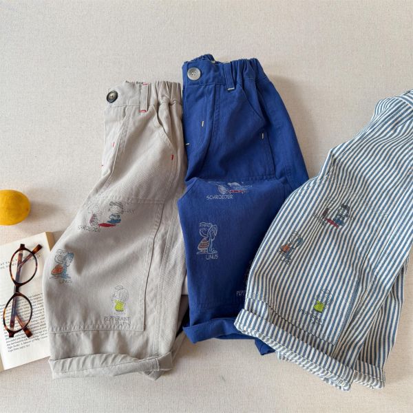 素色卡通塗鴉水洗棉休閒長褲(3色) 