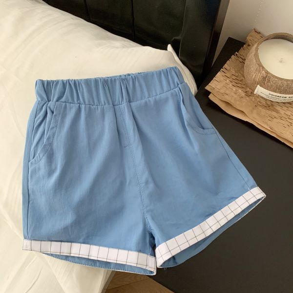 格子大象襯衫+反折格子短褲 