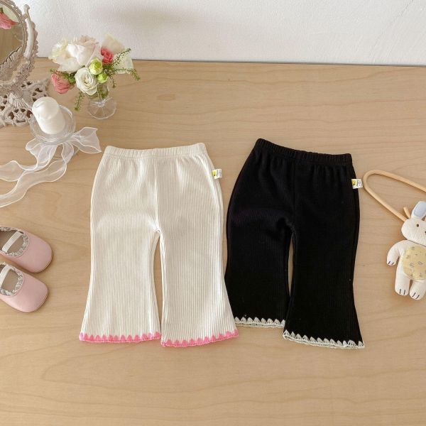 螺紋撞色造型褲管彈力喇叭褲 