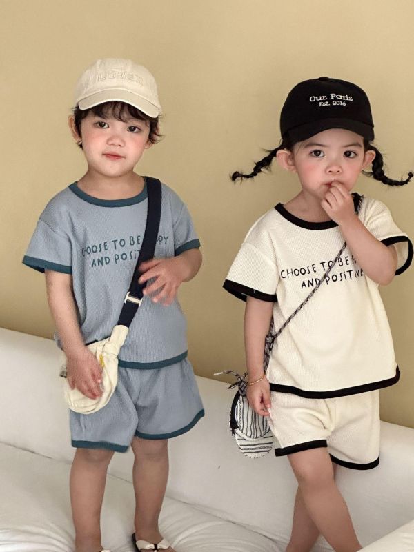 華夫格字母印花休閒兩件式套裝 