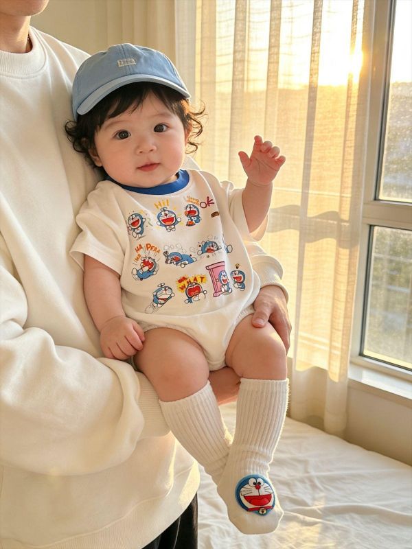 可愛小叮噹印花短袖包屁衣+襪 