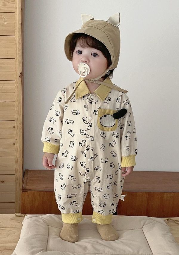 狗狗翻領梭織綿連身裝 