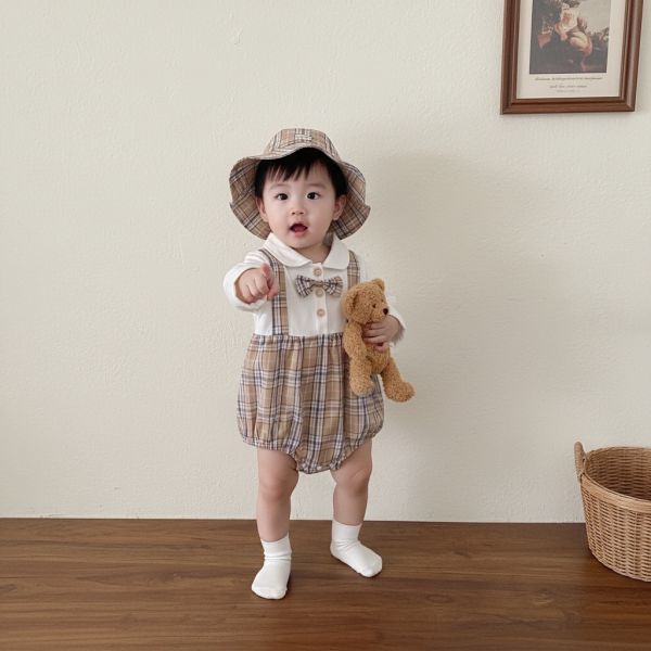 假兩件紳士寶寶包屁衣(含帽) 