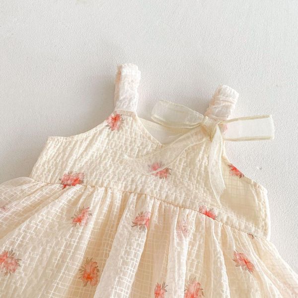 甜美小花抓皺棉背帶包屁裙 