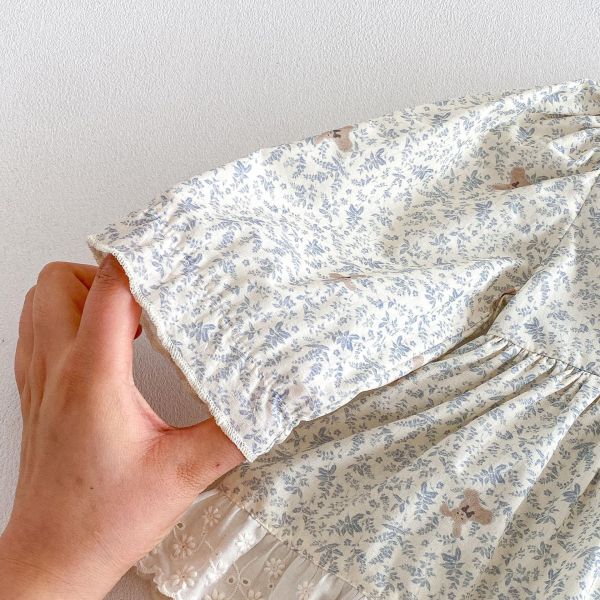 蕾絲領田園碎花包屁裙 