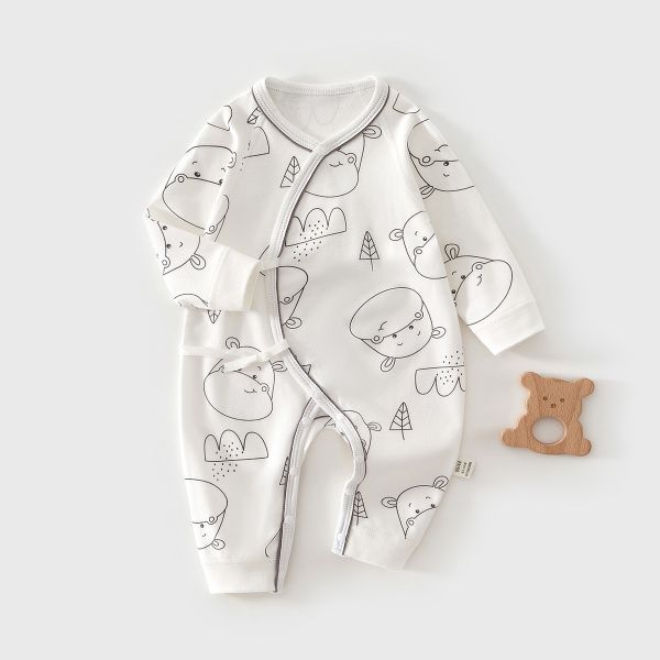新生兒純棉雙層側開綁肚連身裝 