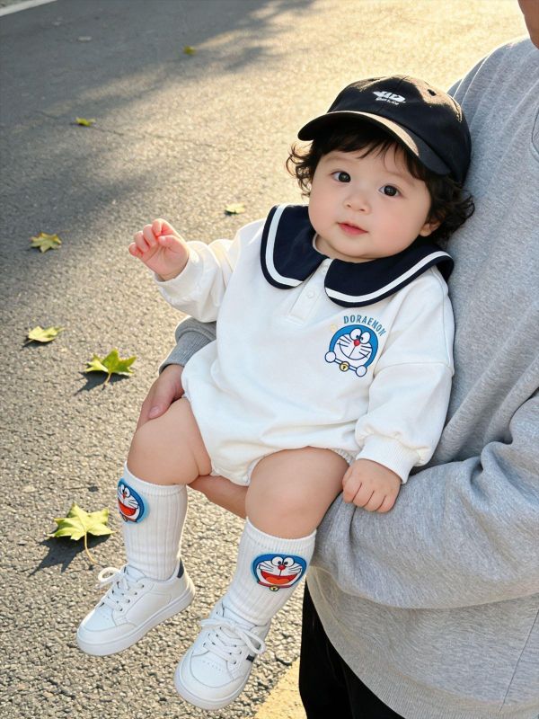 海軍風大翻領小叮噹包屁衣+襪(2色) 