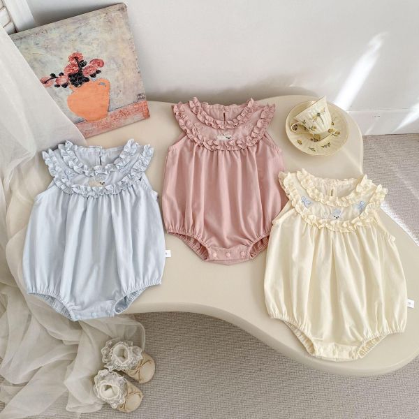 花領口兔子刺繡削肩包屁衣 