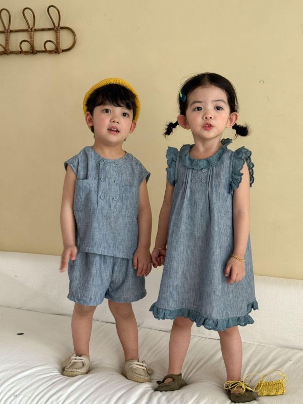 男女童刷舊水洗紋套裝/連身裙 