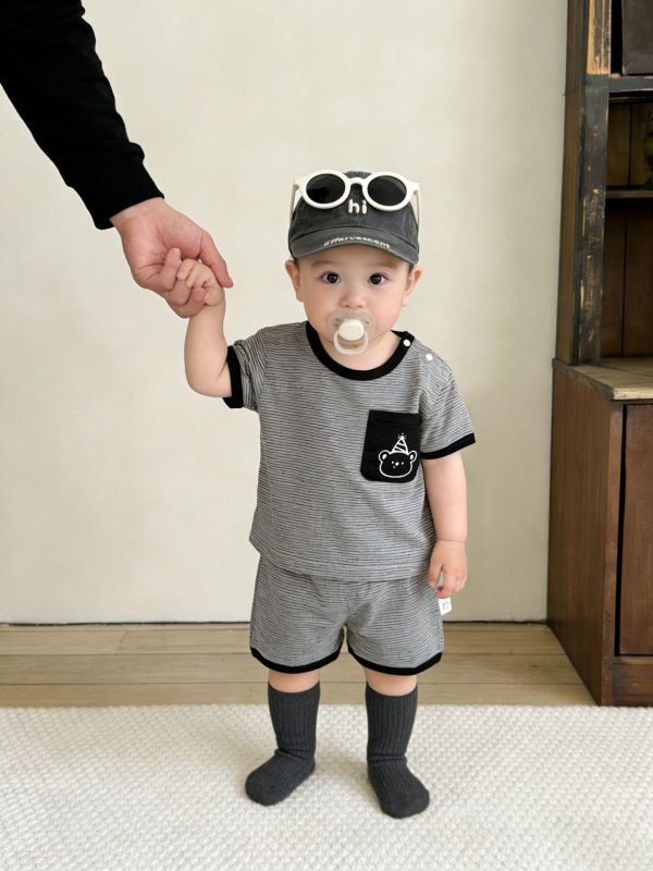 生日小熊口袋條紋兩件式套裝 