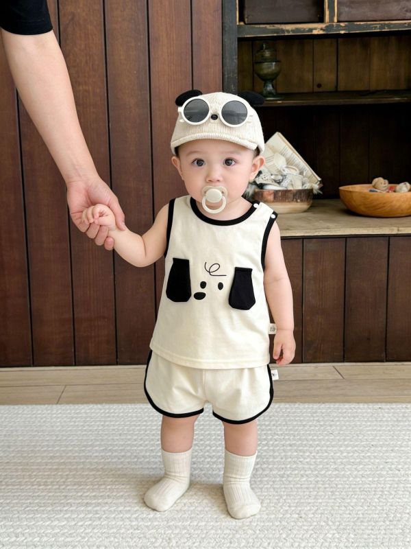 簡約狗狗立體耳朵背心式套裝 