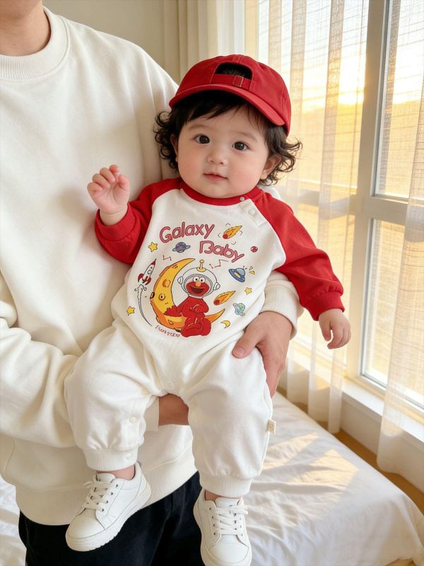 可愛Elmo印花拼袖連身裝(3色) 