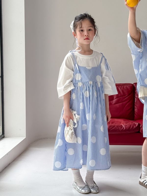 男女童夏季圓點條紋連身裙/套裝 