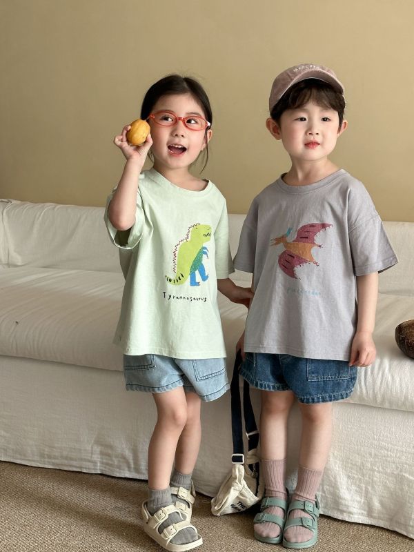 四色恐龍寬鬆短袖上衣 