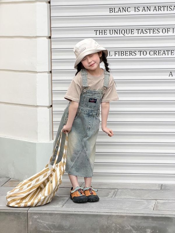 親子-復古經典刷舊牛仔吊帶連身裙 