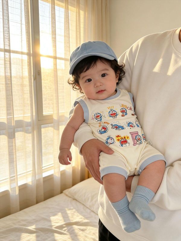 可愛小叮噹印花背心式連身裝 