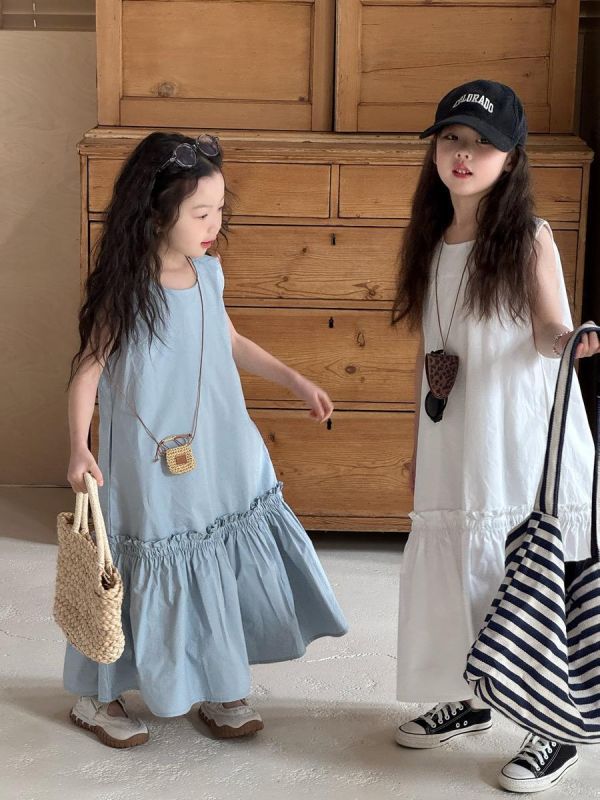 素色下擺抓皺拼接連身洋裝 