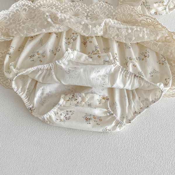 田園碎花蕾絲包屁裙+帽 