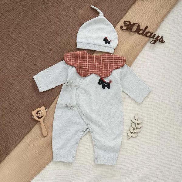 新生兒小馬貼布側開反包手連身裝 