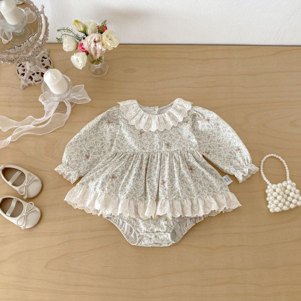 蕾絲領田園碎花包屁裙 