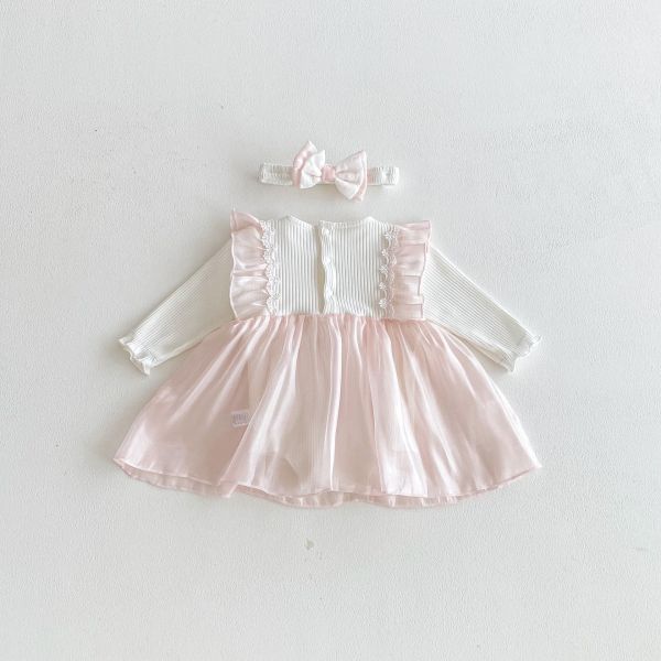 公主蝴蝶結假兩件短/長袖包屁裙(含頭飾) 