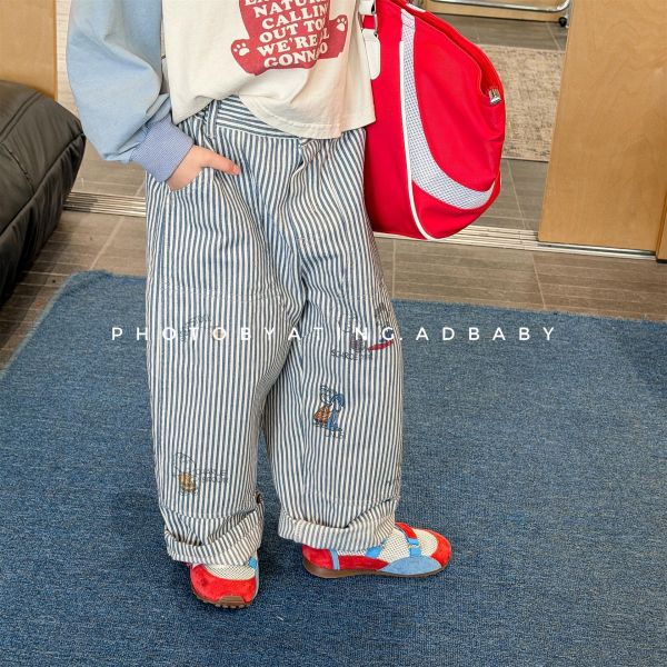 素色卡通塗鴉水洗棉休閒長褲(3色) 