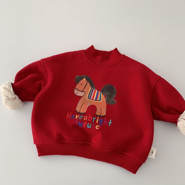 『現貨100cm』小馬新年印花加絨上衣 