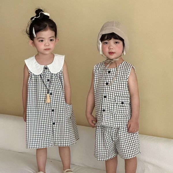 男女童格紋兩件式套裝/洋裝 