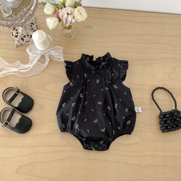 木耳邊立領碎花包屁衣 