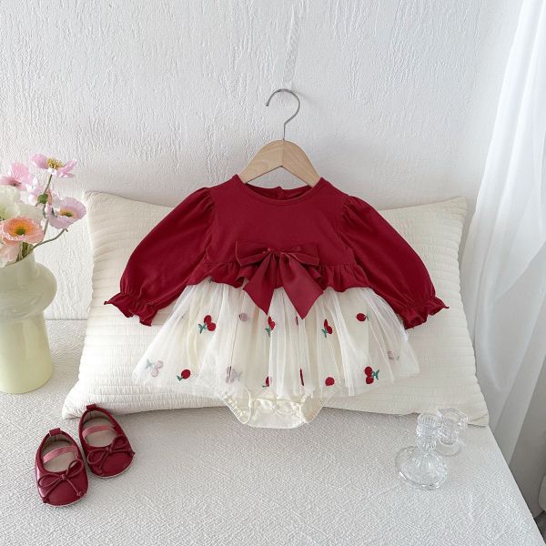 假兩件大蝴蝶結櫻桃包屁裙 