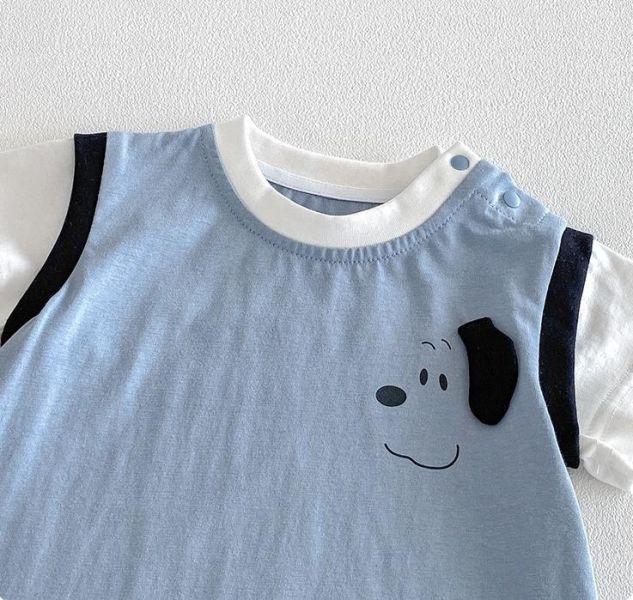 假兩件拼色小狗連身裝 