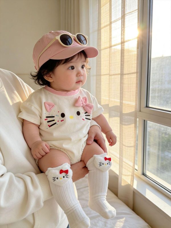 可愛貓咪印花寬鬆包屁衣 