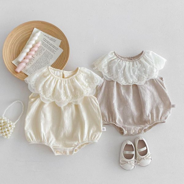 蕾絲大花翻領無袖包屁衣 